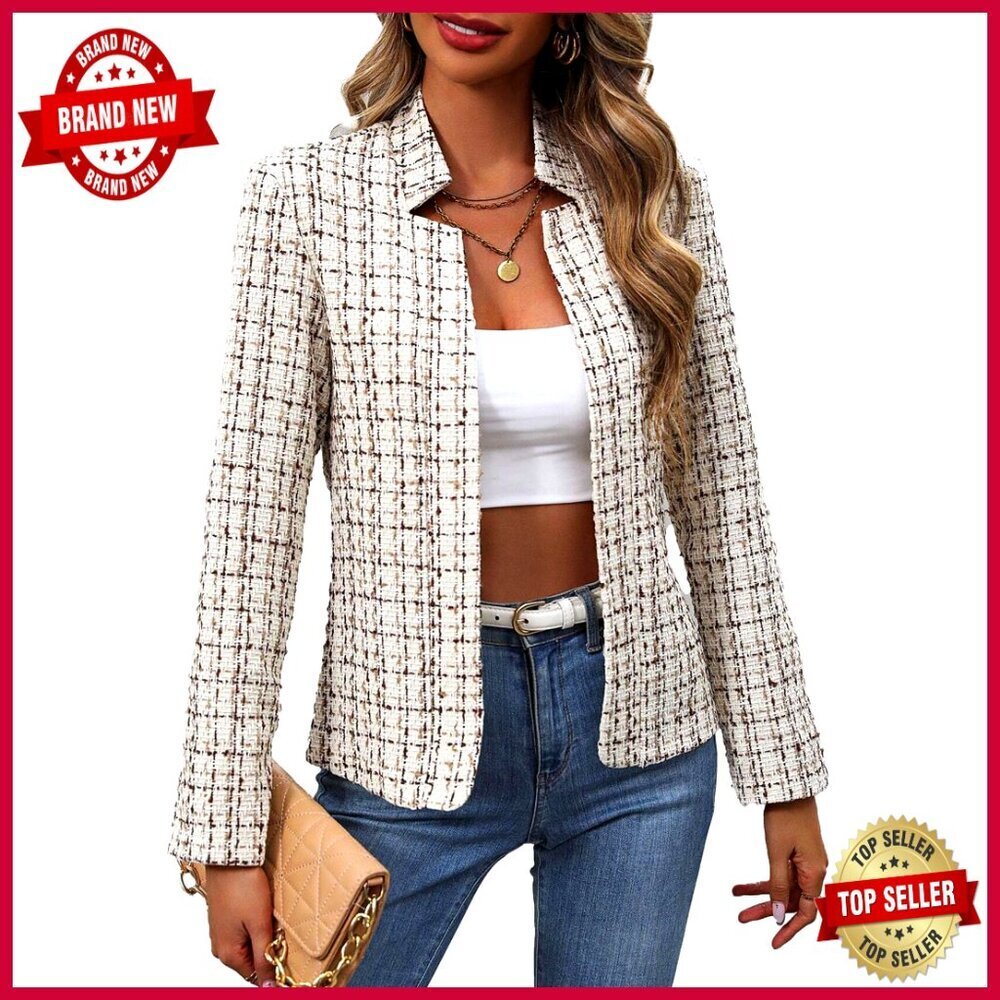 Women's Tweed Blazer Slim Fit Fully Lined Office Wear Professional Jacket